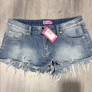 Edikted Frayed Hem Blue Jean Shorts